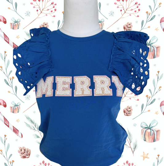 Kids Blue Frill Shirt - Merry Pink