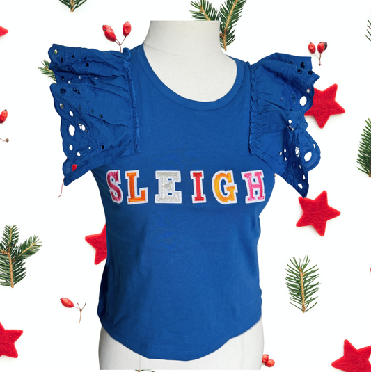 Kids Blue Frill Shirt - Sleigh Colourful